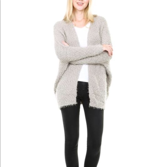 Grey Fuzzy Sweater Fashion Cardigan - Picture 3 of 3